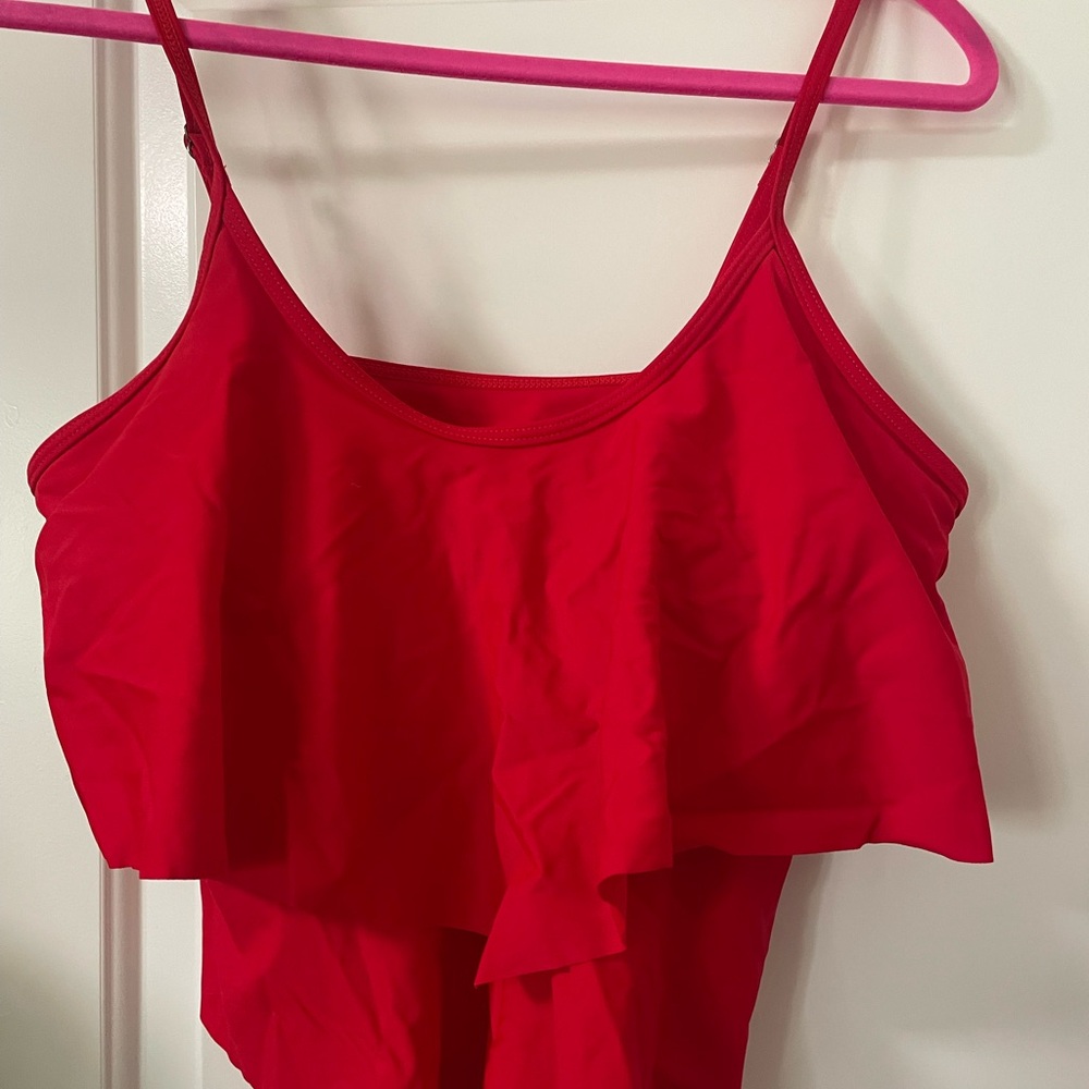 Red Ruffled Women's Tankini top
